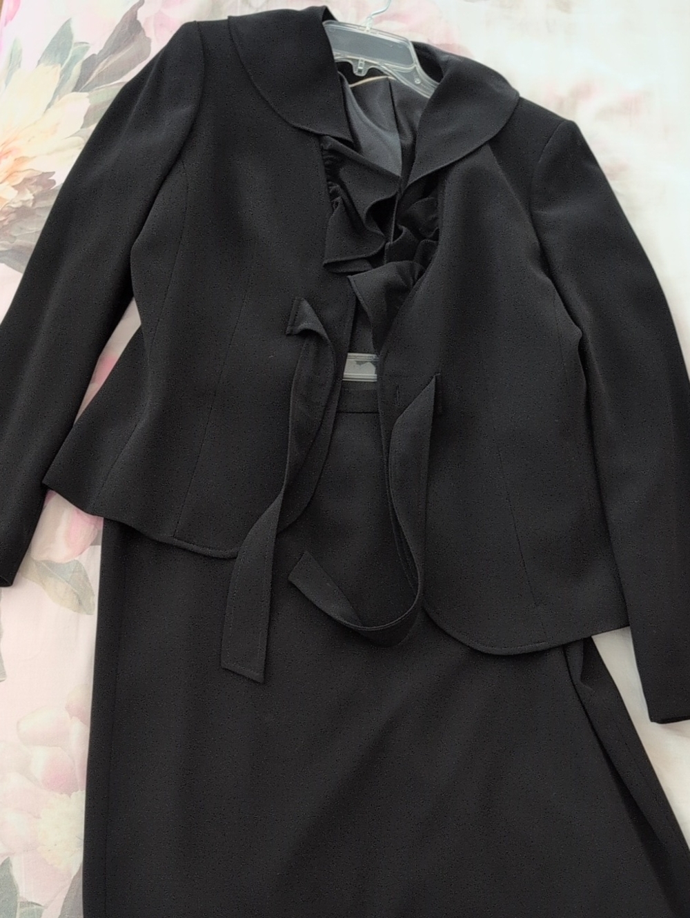 Anne Klein Black Ruffle-Front Blazer And Skirt Set